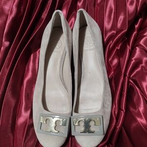 Tory Burch Gray Flats with Silver Accent